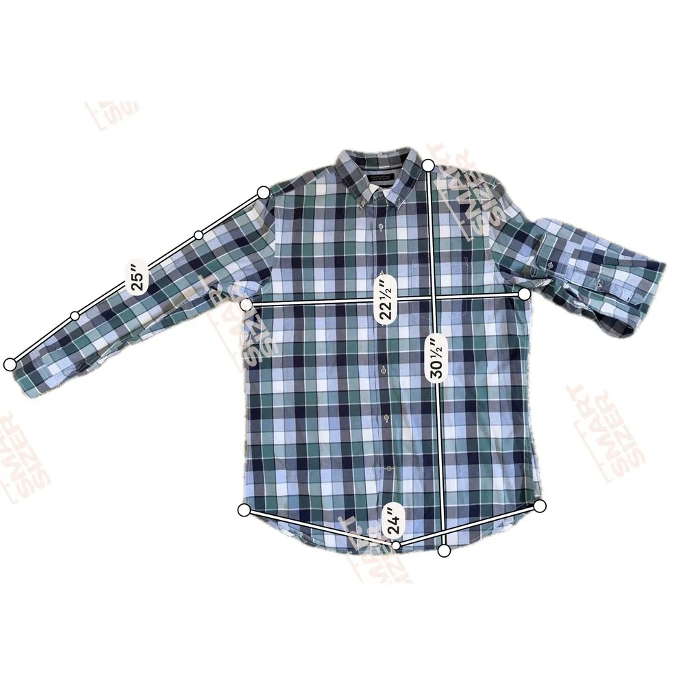 Banana Republic Mens Slim‎ Fit Custom 078 Wash Shirt Green Blue Plaid Large L